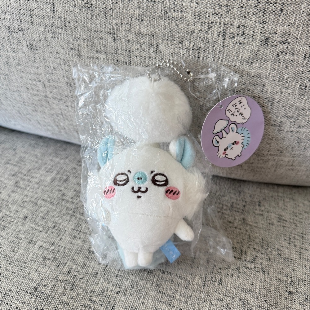 New Chiikawa momonga Adorable White and Blue Stuffed Animal Keychain